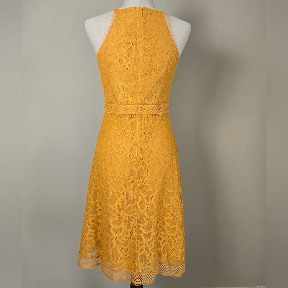 ANTONIO MELANI | Women's Lace Mustard Yellow Sleeveless Midi Dress Size 4 - Picture 6 of 16